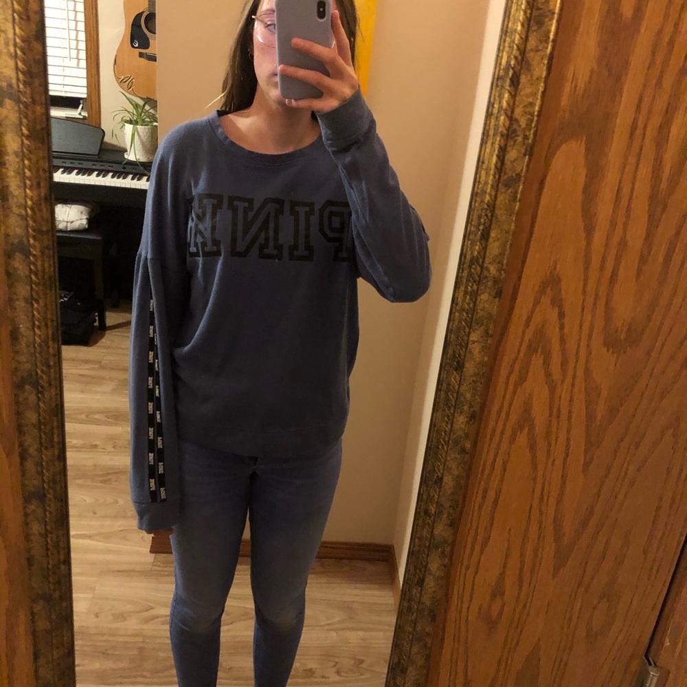 PINK blue crew neck sweatshirt
